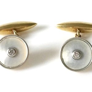 Continental 18K Gold Diamonds Set In Mother Of Pearl Cufflinks