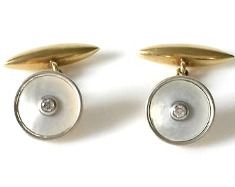 Continental 18K Gold Diamonds Set In Mother Of Pearl Cufflinks