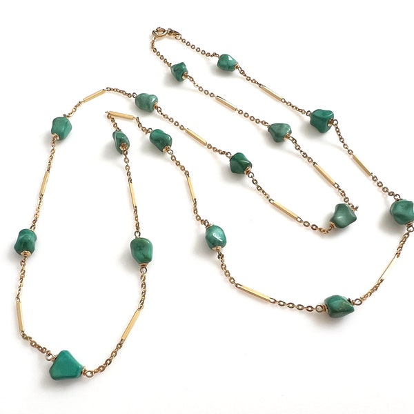 Uno A Erre 14K Gold Necklace With Turquoise Nugget Beads 30”