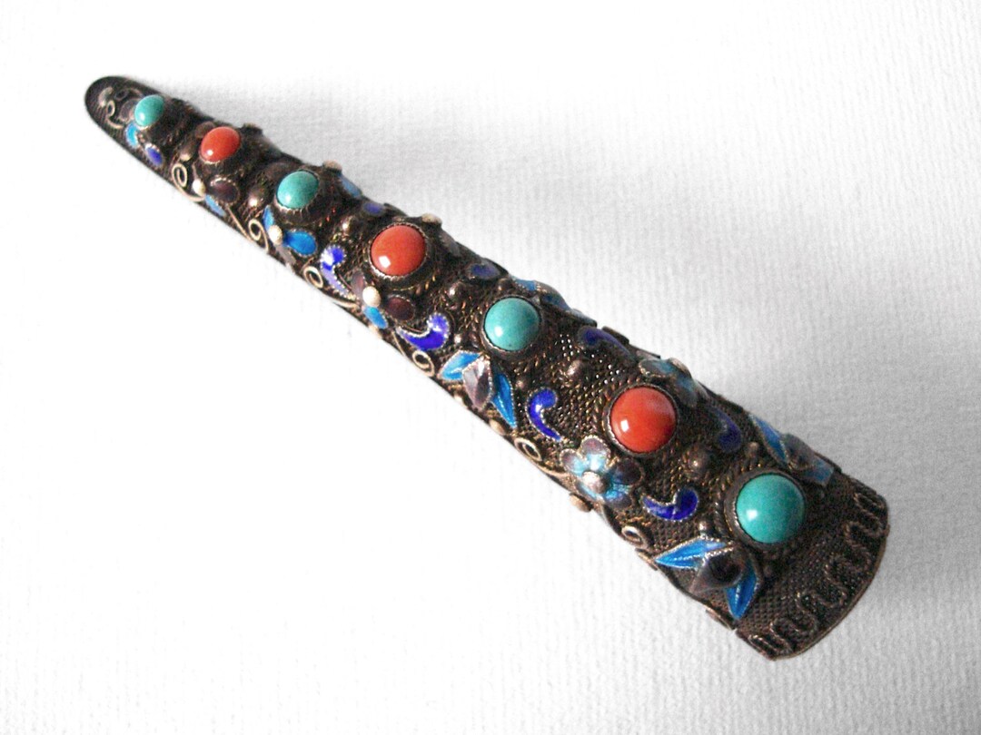 Antique Chinese Gilt Vermeil Sterling Silver Cloisonne Enamel