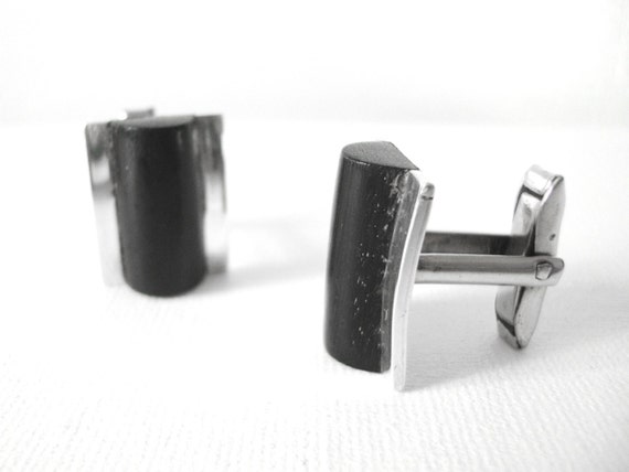 Modernist Sterling Silver Rectangle Cufflinks Wit… - image 2
