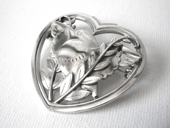 ジョージ ジェンセン スターリング シルバー ハート ブローチ 鳩付き