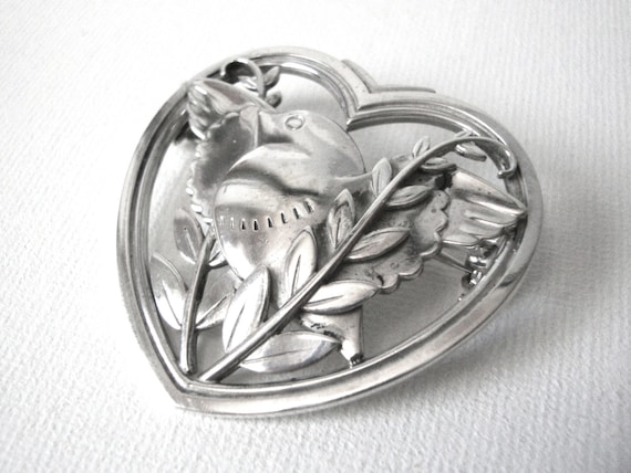 Georg Jensen Sterling Silver Heart Brooch With Do… - image 2