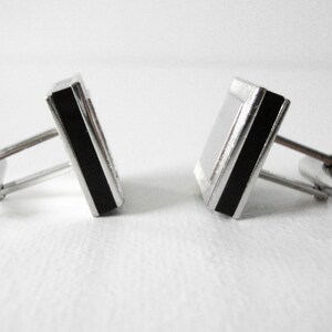 Vintage Swank Silver Square Cufflinks With Black Trim image 2