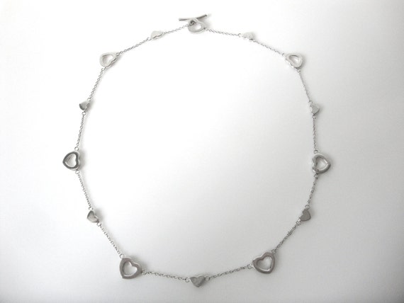Vintage Sterling Silver Necklace With Hearts Link… - image 2