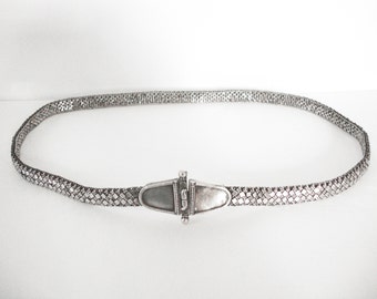 Antique Rajasthan India Silver Belt With Diamond Woven Design