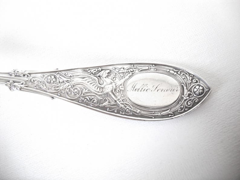 Whiting Arabesque Pattern 1875 Sterling Silver Large Serving Spoon Monogrammed