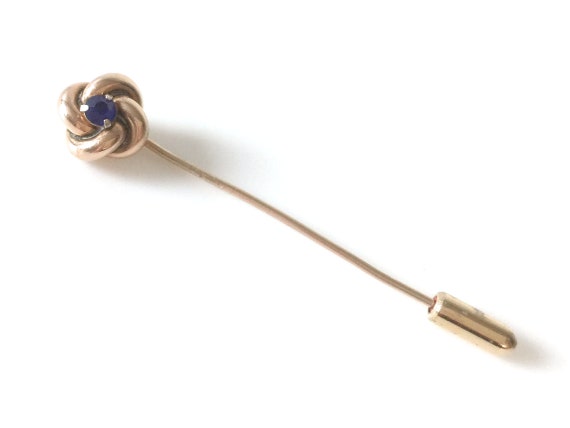 10K Rose Gold Love Knot Stick Pin Set With Blue S… - image 2