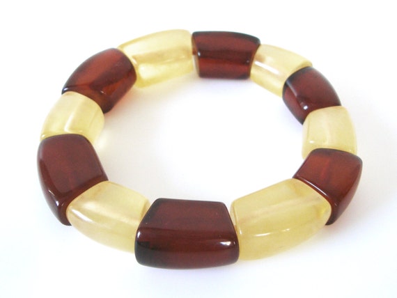 Rootbeer Bakelite And Light Yellow Celluloid Bead… - image 1