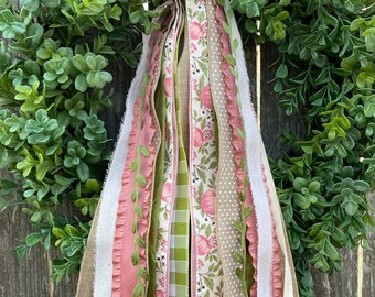 Peony Spring Wreath Ribbon Set, Neutral Clip-on Bow