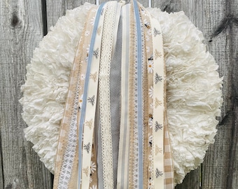Flower Bee Wreath Ribbon Set, Neutral Spring Decor
