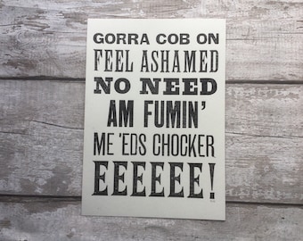 Scouse Sayings Letterpress Print - Liverpool Slang A4