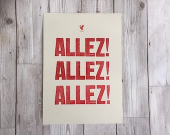 Liverpool FC Allez Letterpress Print – Red Football Art