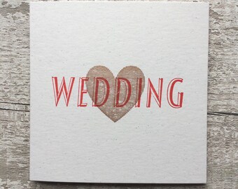 Letterpress Wedding Card: Red & Copper Heart, Handmade