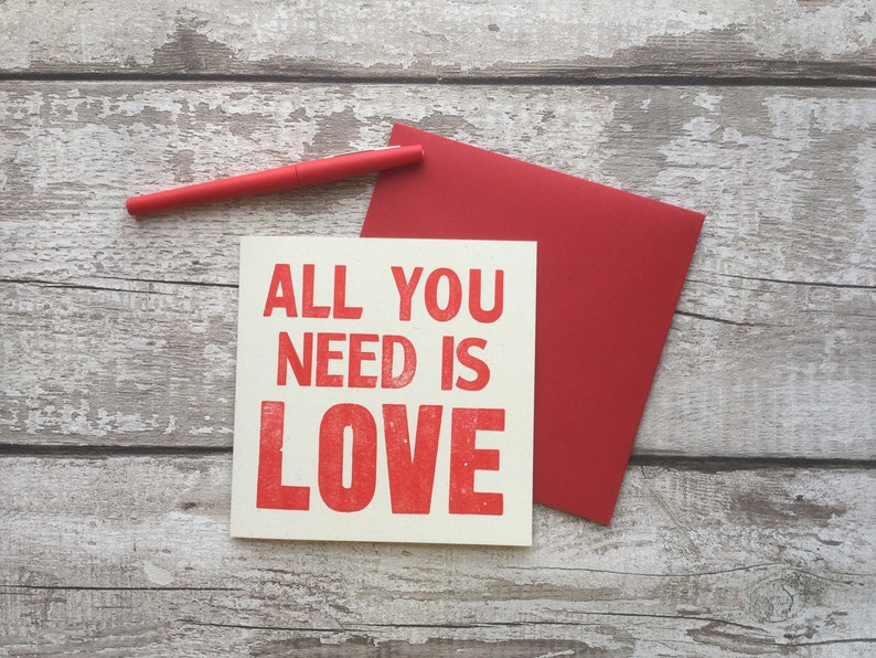 All you need is love letterpress valentine Beatles Lyric Valentines Day greetings card Anniversary card Wedding image 4