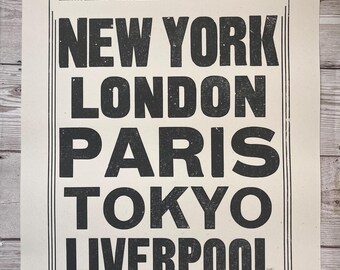 Liverpool/ Letterpress Print / Capital Cities / A3 Art / Housewarming Gift