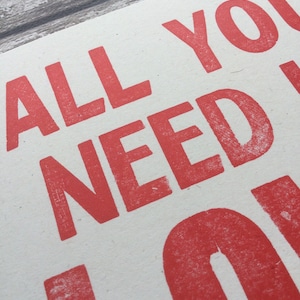 All you need is love letterpress valentine Beatles Lyric Valentines Day greetings card Anniversary card Wedding image 5