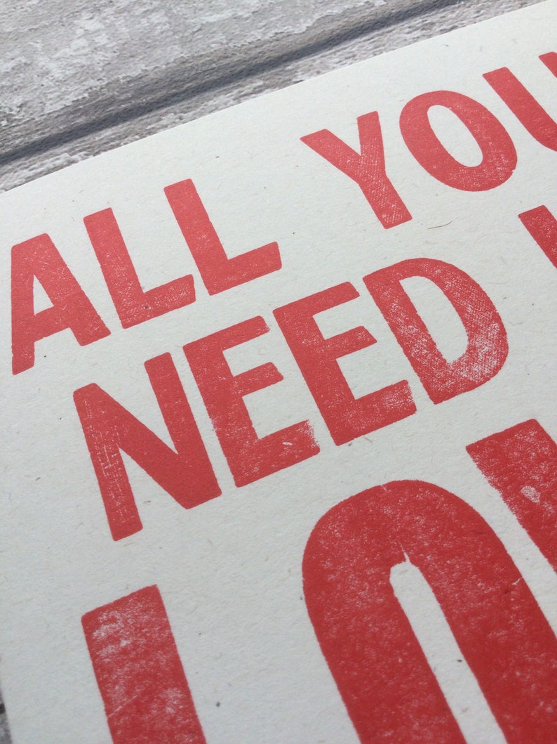 All you need is love letterpress valentine Beatles Lyric Valentines Day greetings card Anniversary card Wedding image 5