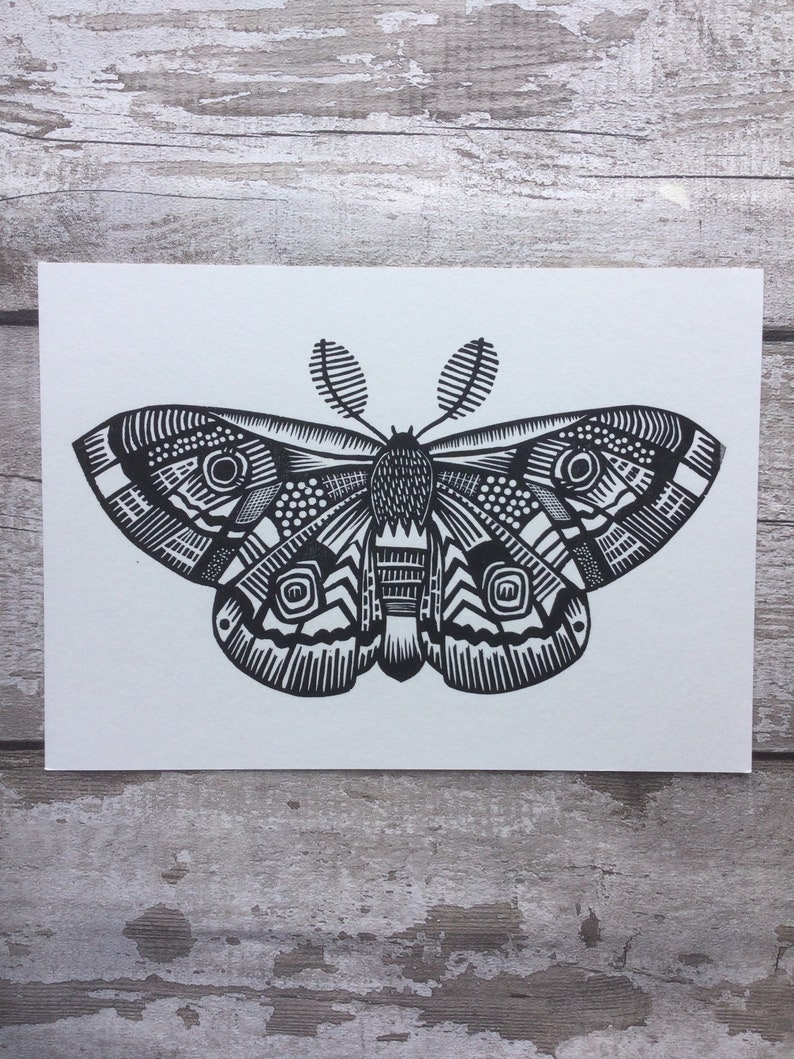 Moth Moth Print Moth art tattoo art Linocut Animal Art Nature lover Lino print Insect Gold gift for lepidopterist image 4
