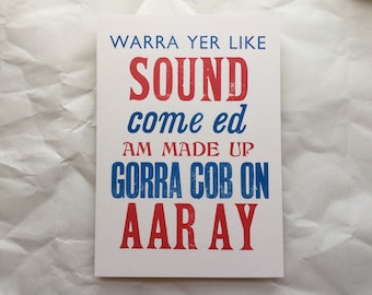 Scouse Sayings Letterpress Print - Liverpool Art, Funny Gift, hand printed