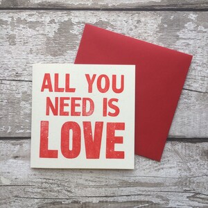 All you need is love letterpress valentine Beatles Lyric Valentines Day greetings card Anniversary card Wedding image 3