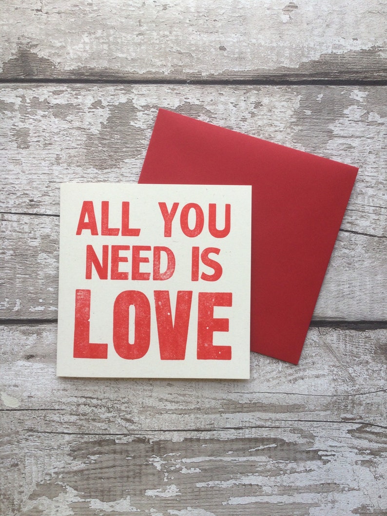 All you need is love letterpress valentine Beatles Lyric Valentines Day greetings card Anniversary card Wedding image 3