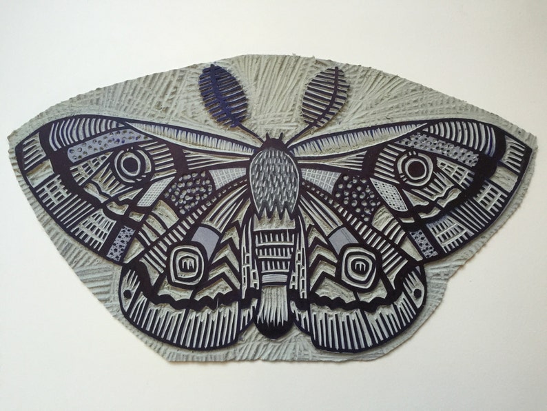 Moth Moth Print Moth art tattoo art Linocut Animal Art Nature lover Lino print Insect Gold gift for lepidopterist image 3
