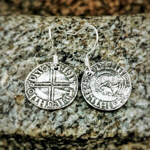 Viking Penny Coin Authentic Replica Sterling Silver Hook Drop Earrings Gift for Her