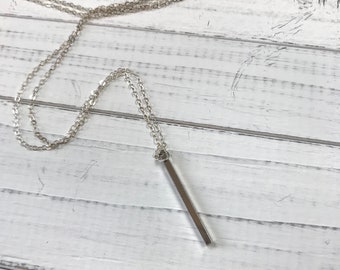 Vertical Silver Bar Necklace - Gift for Her - Jewelry