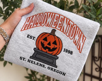 Embroidered Halloween Fall Crewneck Sweatshirt, Pumpkin, 90s inspired, Town, Fall, Gift.