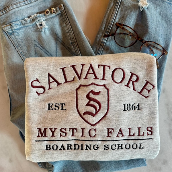 Salvatore School, Mystic Falls Embroidered Crewneck Sweatshirt - TVD Inspired