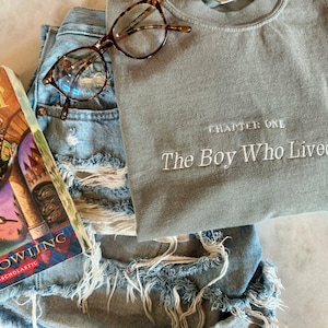 The Boy Who Lived Embroidered Crewneck, HP Comfort Colors Tshirt, Embroidered Tee, Wizards Shirt, Bookish