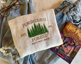Embroidered Forbidden Forest Crewneck: Wizarding Gift Shirt