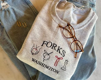 Forks Washington Embroidered Crewneck Sweatshirt - Vampire Inspired