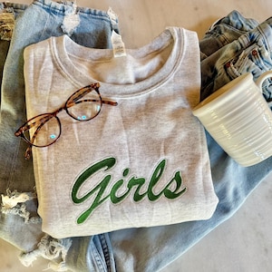 Girls Embroidered Crewneck, Friend Gift Sweatshirt, Embroidered Sweatshirt