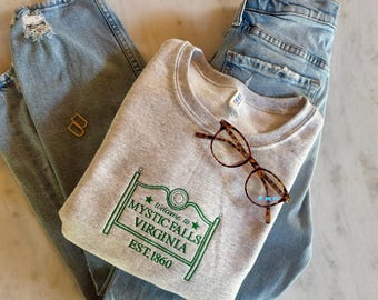 Mystic Falls Embroidered Crewneck Sweatshirt - TVD Inspired