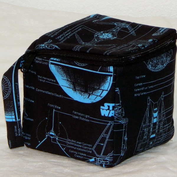 Zippered project yarn box, 5"x5", sock box bag, knitting, crochet, embroidery, Star Wars