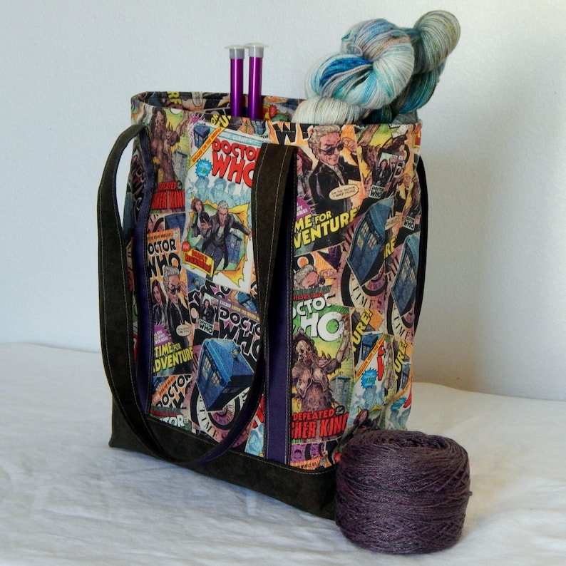 zippered interior pocket extra long straps Dr Who Large zippered tote bag fully lined