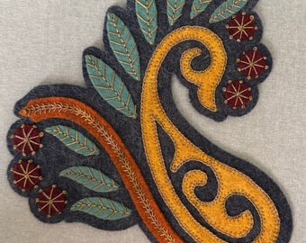 Die cut Wool blend felt paisley design, 5”x5