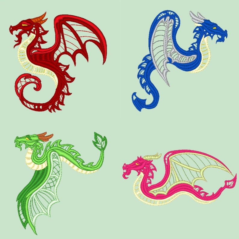 Dragons set of 6 machine jessecmault designs  etsy