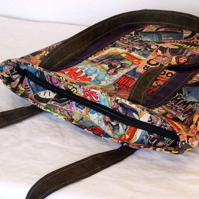 zippered interior pocket extra long straps Dr Who Large zippered tote bag fully lined
