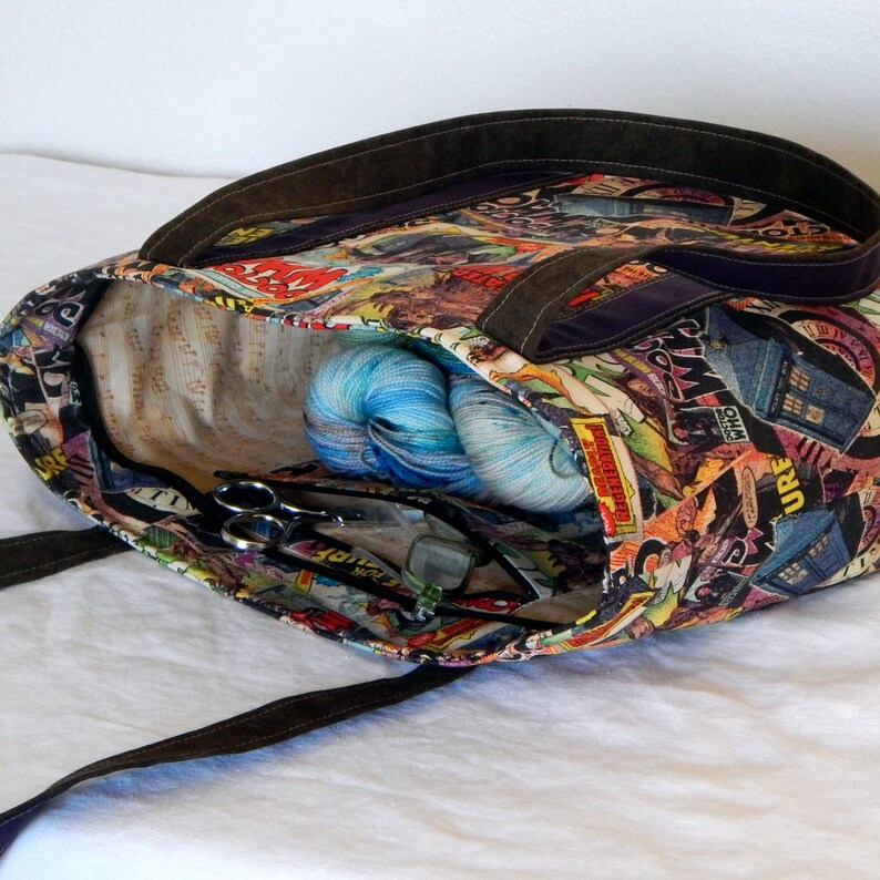 zippered interior pocket extra long straps Dr Who Large zippered tote bag fully lined