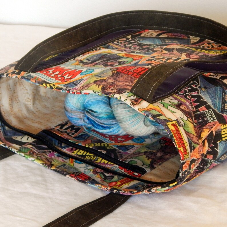 zippered interior pocket extra long straps Dr Who Large zippered tote bag fully lined