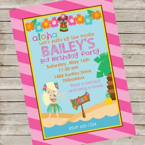 Luau Invitation PIY file ~ Blonde Luau Girl Invitation ~ Luau Printable ~ Birthday Party Digital File