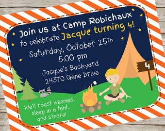 Camping Invitation PIY file ~ Camping Birthday Party Digital File ~ Camping Printable ~ Bonfire Party