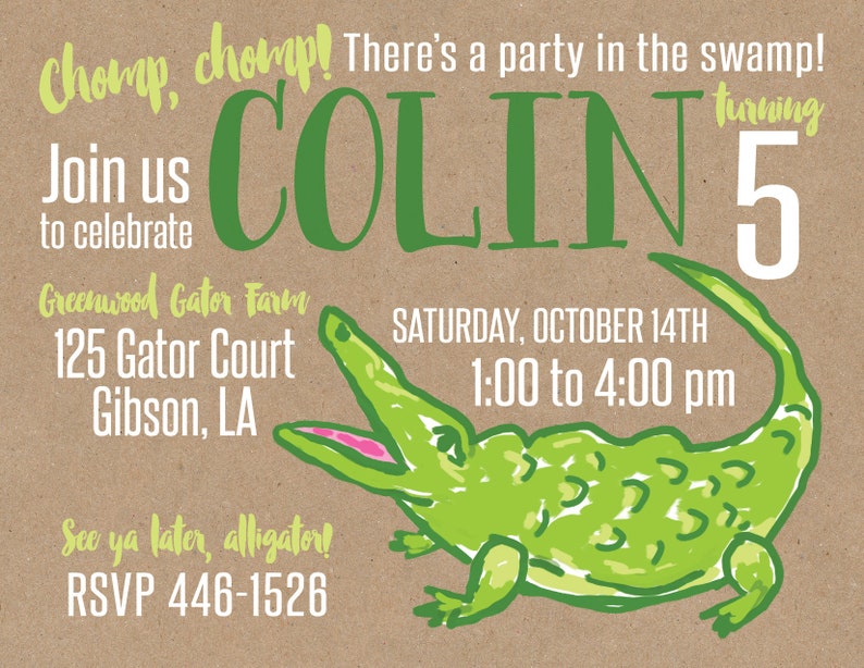 Swamp Invitation PIY file Alligator Printable Swamp Cajun Bayou Birthday Digital File Invite image 2