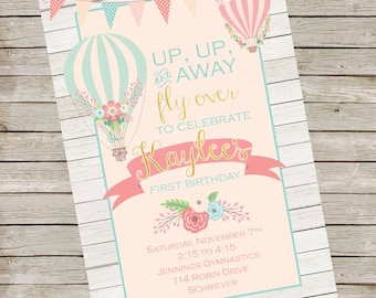 Hot Air Balloon Invitation PIY file ~ Hot Air Balloon Printable ~ Hot Air Balloon Birthday ~ Baby Shower ~ Bridal Shower ~ Digital File