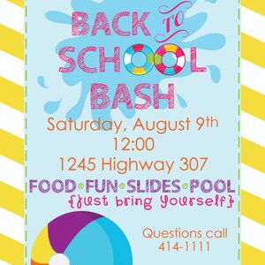 Pool Party Invitation PIY file Back to School Party Printable Beach Ball Invitation Birthday Party Digital File image 2