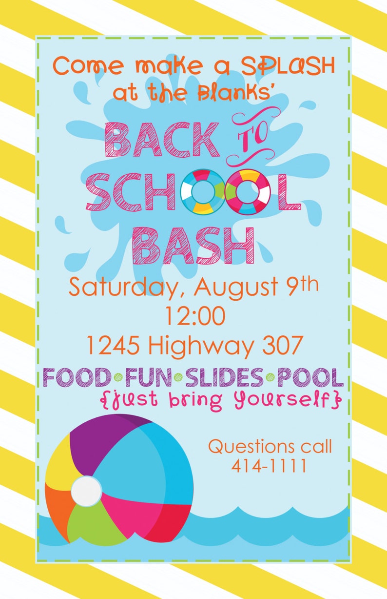 Pool Party Invitation PIY file Back to School Party Printable Beach Ball Invitation Birthday Party Digital File image 2