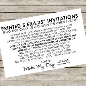 Printed Invitations Most designs in this shop Small invitations 5.5x4.25 invitations image 1